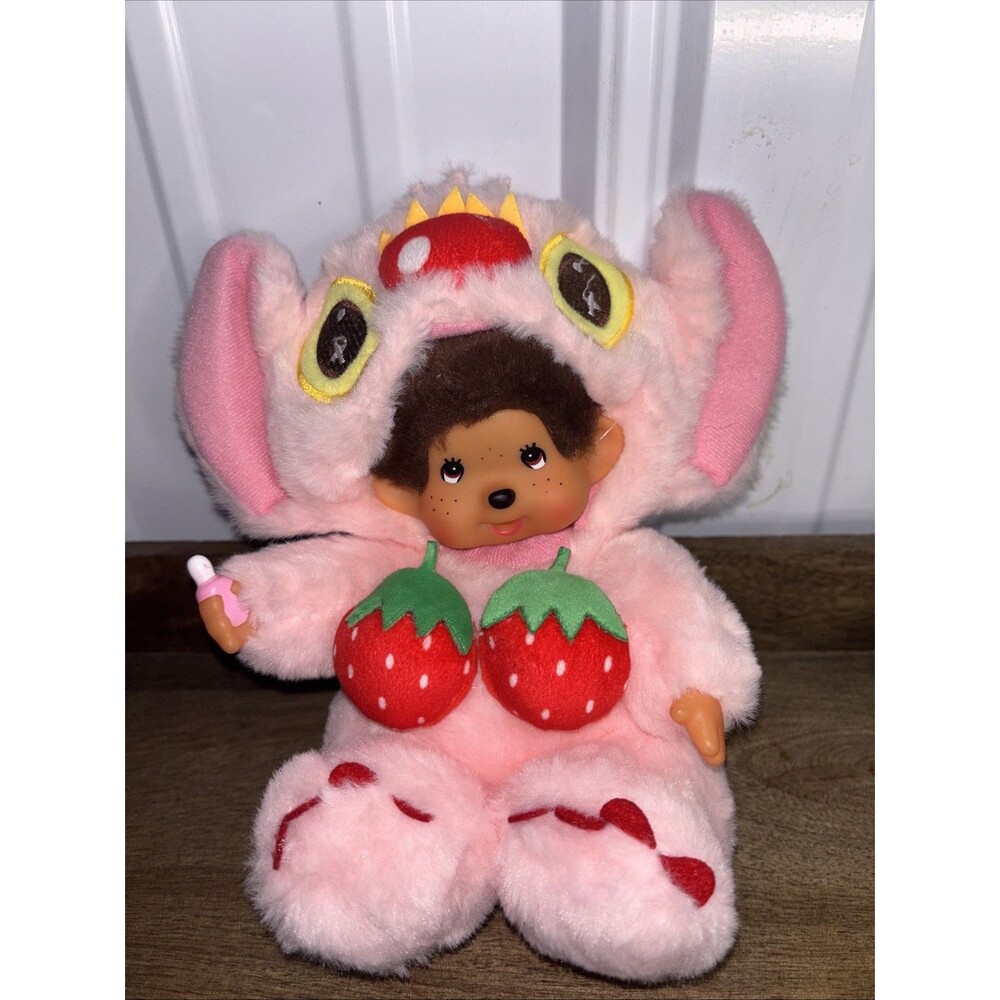Monchhichi Plush Doll Unisex 8in Pink Stitch Strawberry Costume